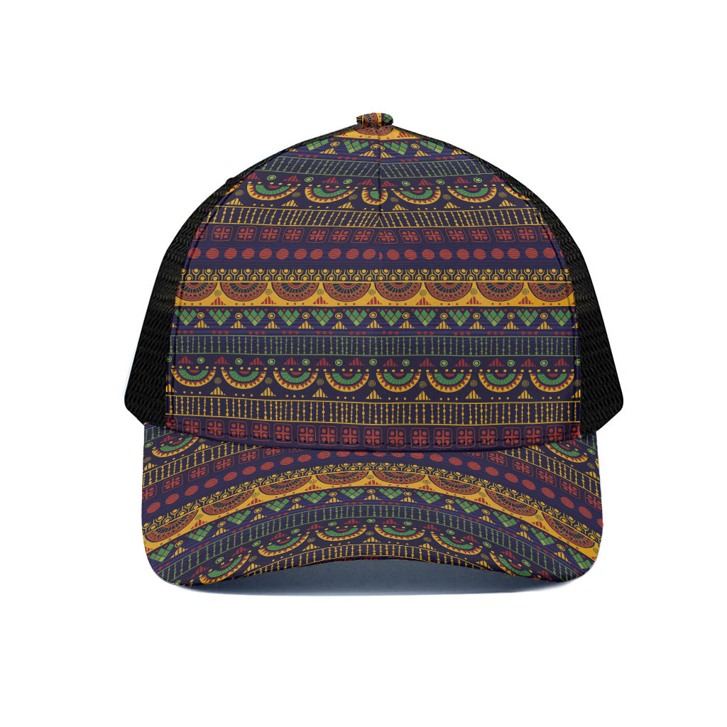 Native Tribal Indian Pattern Print Black Mesh Trucker Cap