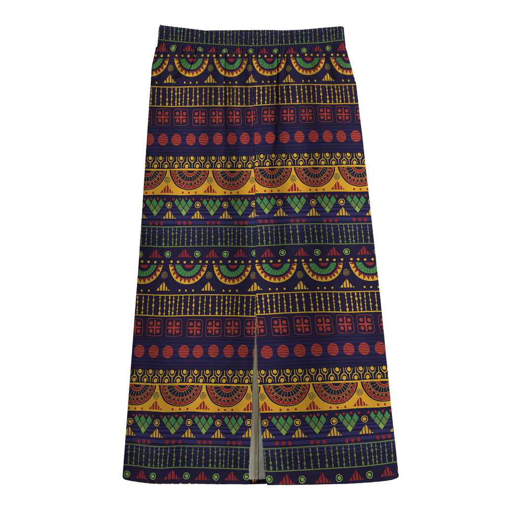 Native Tribal Indian Pattern Print Cotton Front Slit Maxi Skirt