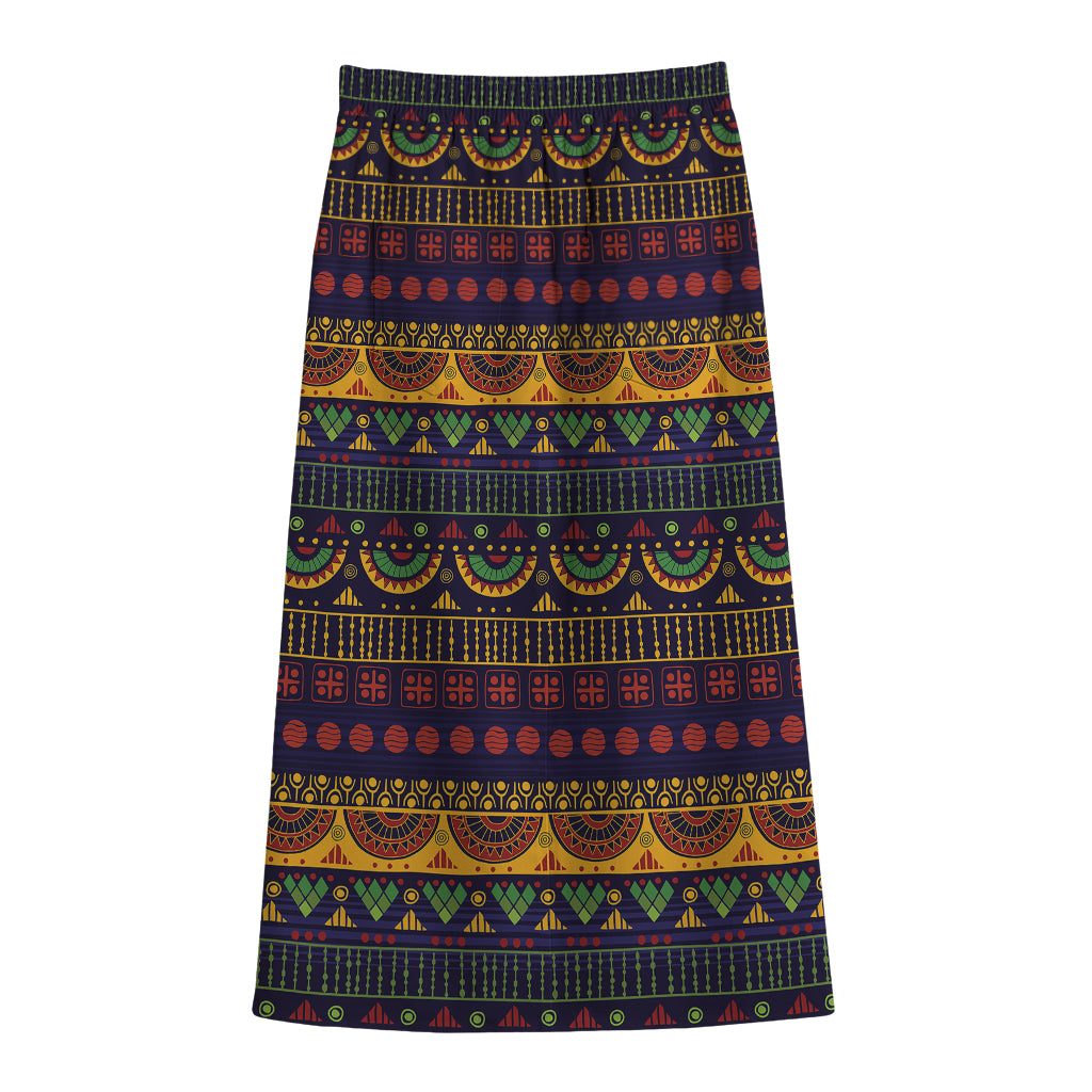Native Tribal Indian Pattern Print Cotton Front Slit Maxi Skirt