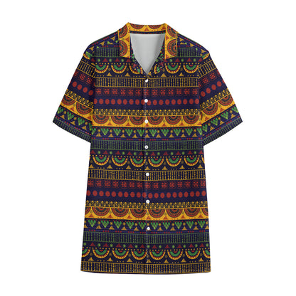 Native Tribal Indian Pattern Print Cotton Hawaiian Shirt