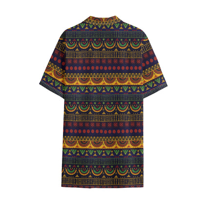 Native Tribal Indian Pattern Print Cotton Hawaiian Shirt
