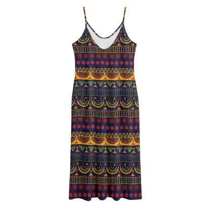 Native Tribal Indian Pattern Print Jersey Midi Cami Dress