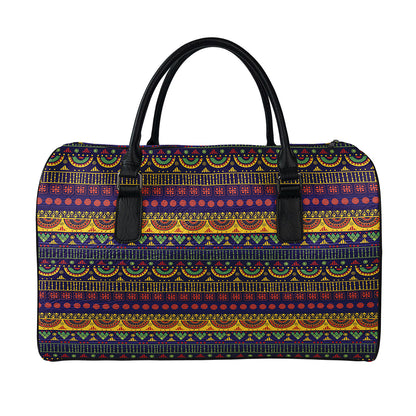 Native Tribal Indian Pattern Print Leather Duffle Bag