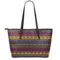 Native Tribal Indian Pattern Print Leather Tote Bag With Zipper