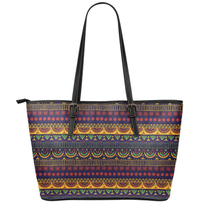 Native Tribal Indian Pattern Print Leather Tote Bag