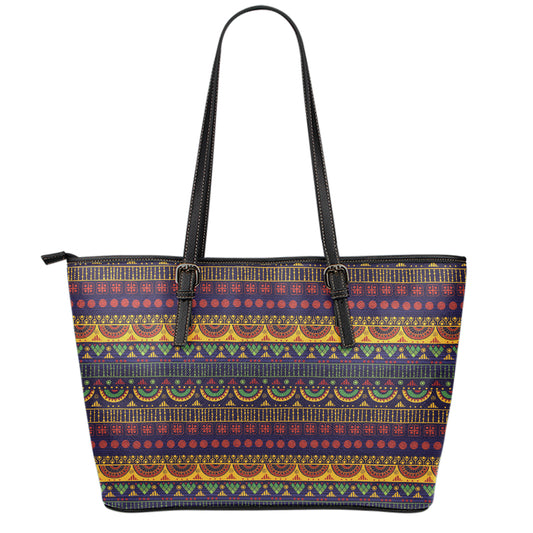 Native Tribal Indian Pattern Print Leather Tote Bag