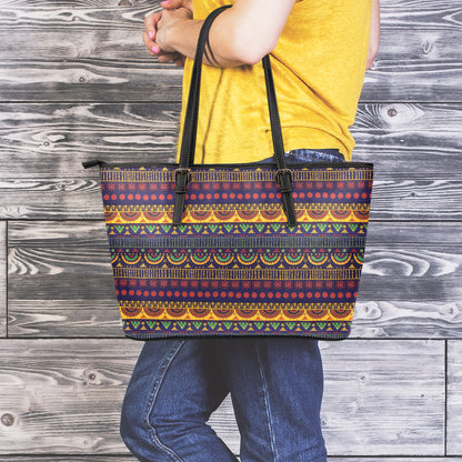 Native Tribal Indian Pattern Print Leather Tote Bag