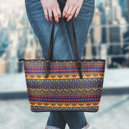 Native Tribal Indian Pattern Print Leather Tote Bag