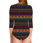 Native Tribal Indian Pattern Print Long Sleeve Swimsuit