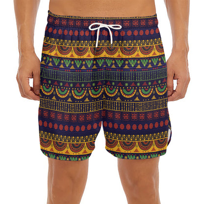 Native Tribal Indian Pattern Print Men's Split Running Shorts