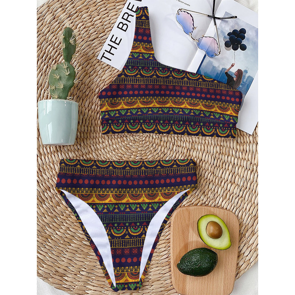 Native Tribal Indian Pattern Print One Shoulder Bikini Top