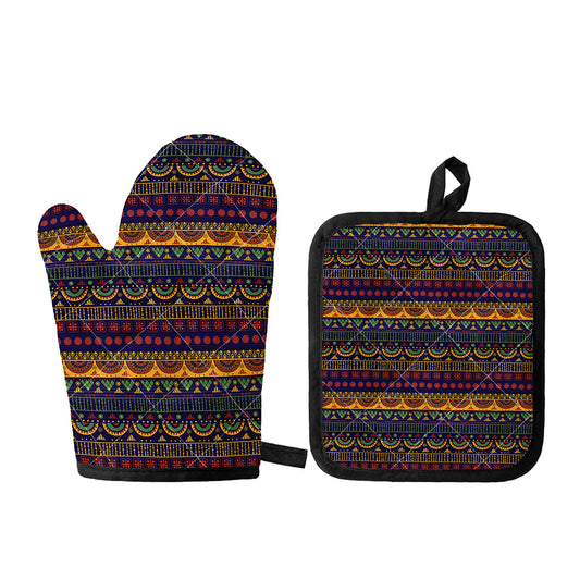 Native Tribal Indian Pattern Print Oven Mitt And Pot Holder Set