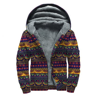 Native Tribal Indian Pattern Print Sherpa Lined Zip Up Hoodie