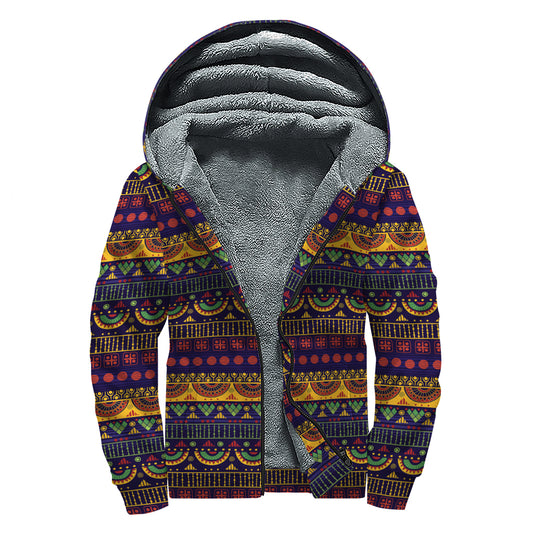 Native Tribal Indian Pattern Print Sherpa Lined Zip Up Hoodie