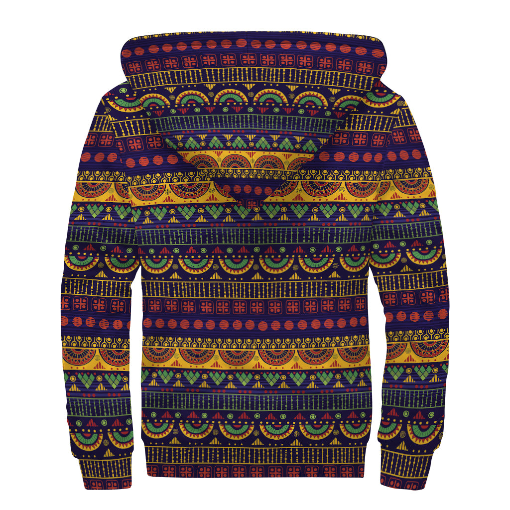 Native Tribal Indian Pattern Print Sherpa Lined Zip Up Hoodie