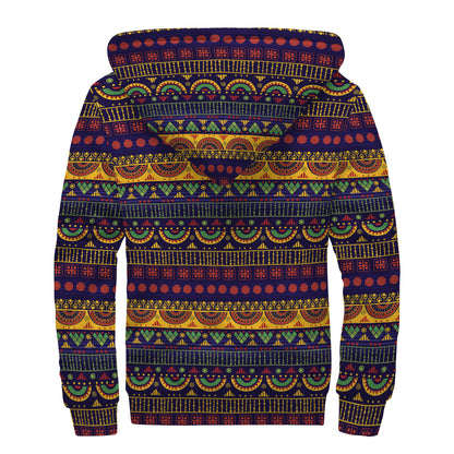 Native Tribal Indian Pattern Print Sherpa Lined Zip Up Hoodie