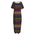 Native Tribal Indian Pattern Print Short Sleeve Long Nightdress