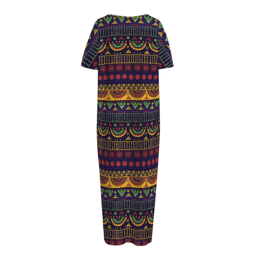Native Tribal Indian Pattern Print Short Sleeve Long Nightdress