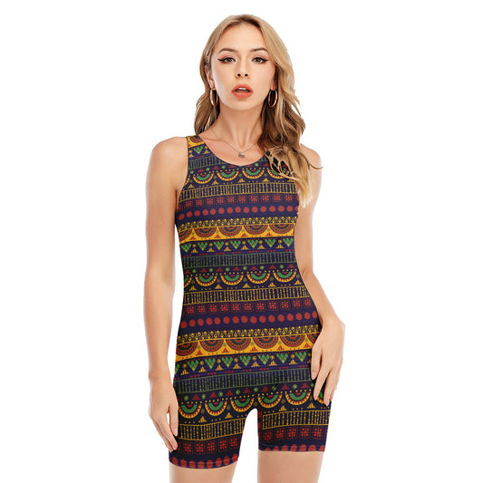 Native Tribal Indian Pattern Print Sleeveless One Piece Swimsuit