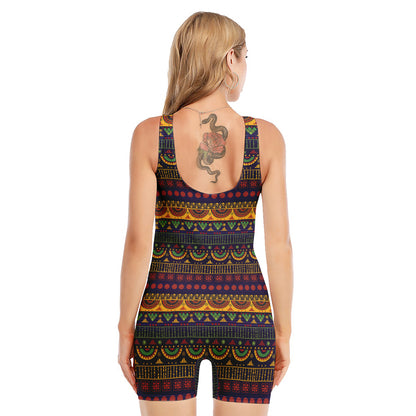 Native Tribal Indian Pattern Print Sleeveless One Piece Swimsuit