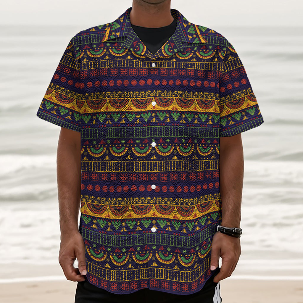 Native Tribal Indian Pattern Print Textured Short Sleeve Shirt