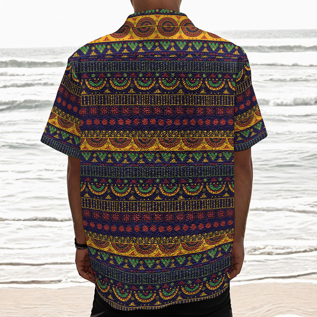 Native Tribal Indian Pattern Print Textured Short Sleeve Shirt