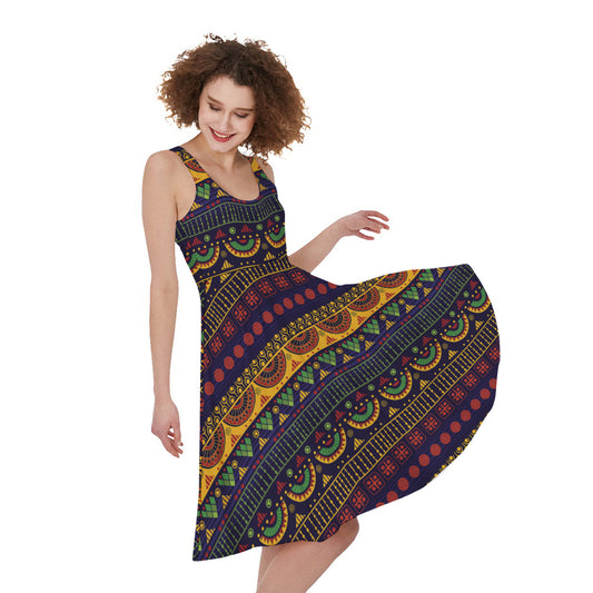 Native Tribal Indian Pattern Print Women's Sleeveless Dress