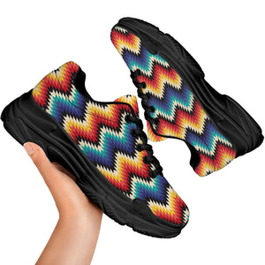 Native Tribal Inspired Pattern Print Black Chunky Shoes