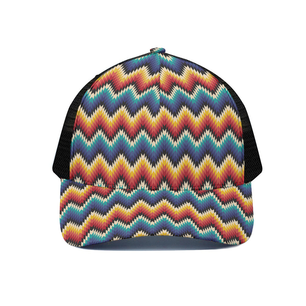 Native Tribal Inspired Pattern Print Black Mesh Trucker Cap