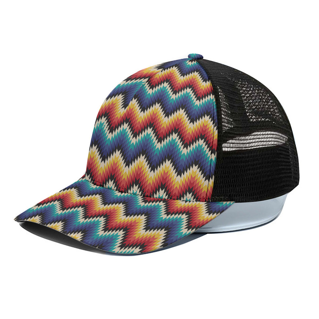 Native Tribal Inspired Pattern Print Black Mesh Trucker Cap