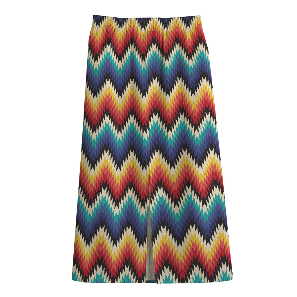 Native Tribal Inspired Pattern Print Cotton Front Slit Maxi Skirt