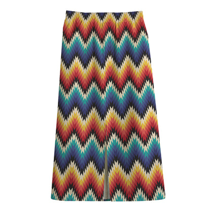 Native Tribal Inspired Pattern Print Cotton Front Slit Maxi Skirt