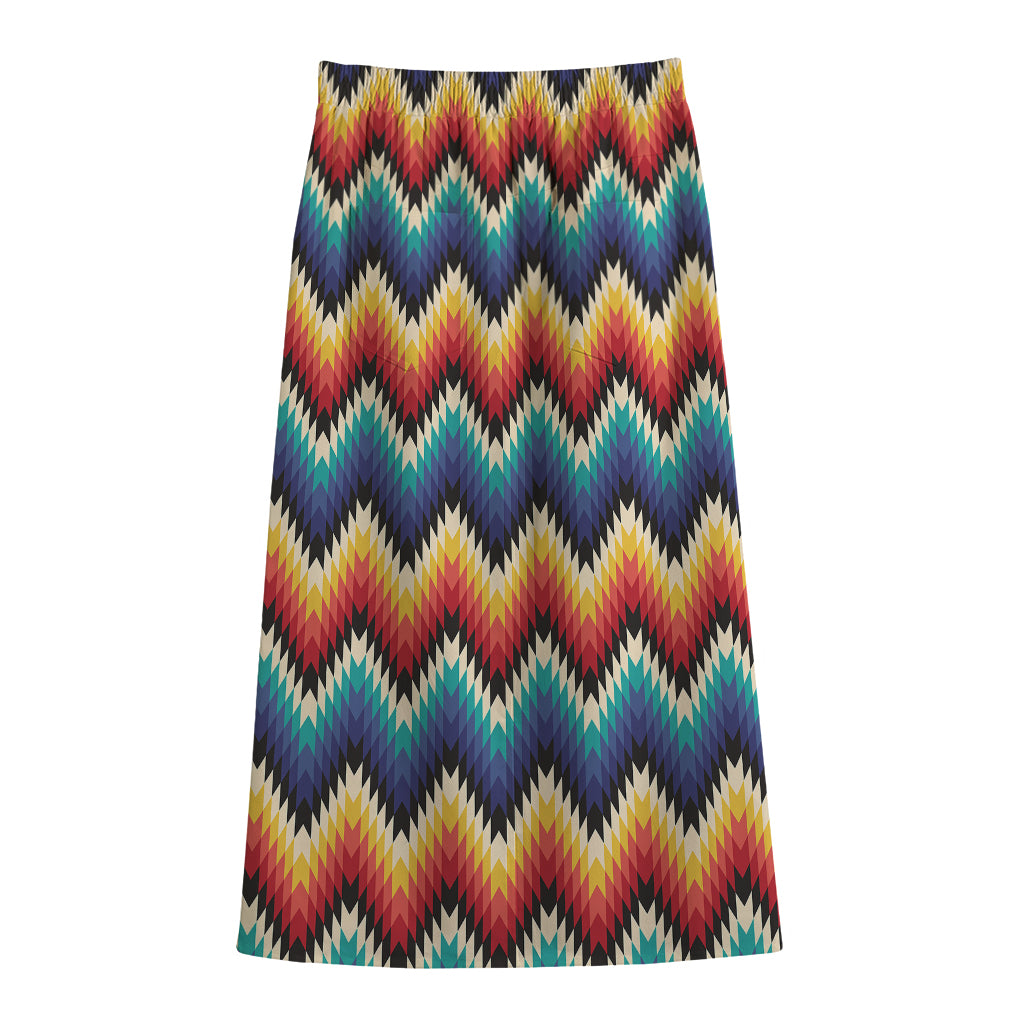 Native Tribal Inspired Pattern Print Cotton Front Slit Maxi Skirt