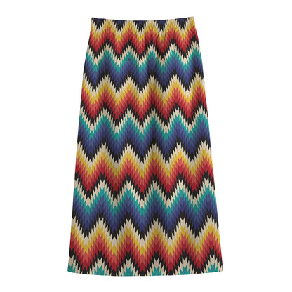 Native Tribal Inspired Pattern Print Cotton Front Slit Maxi Skirt