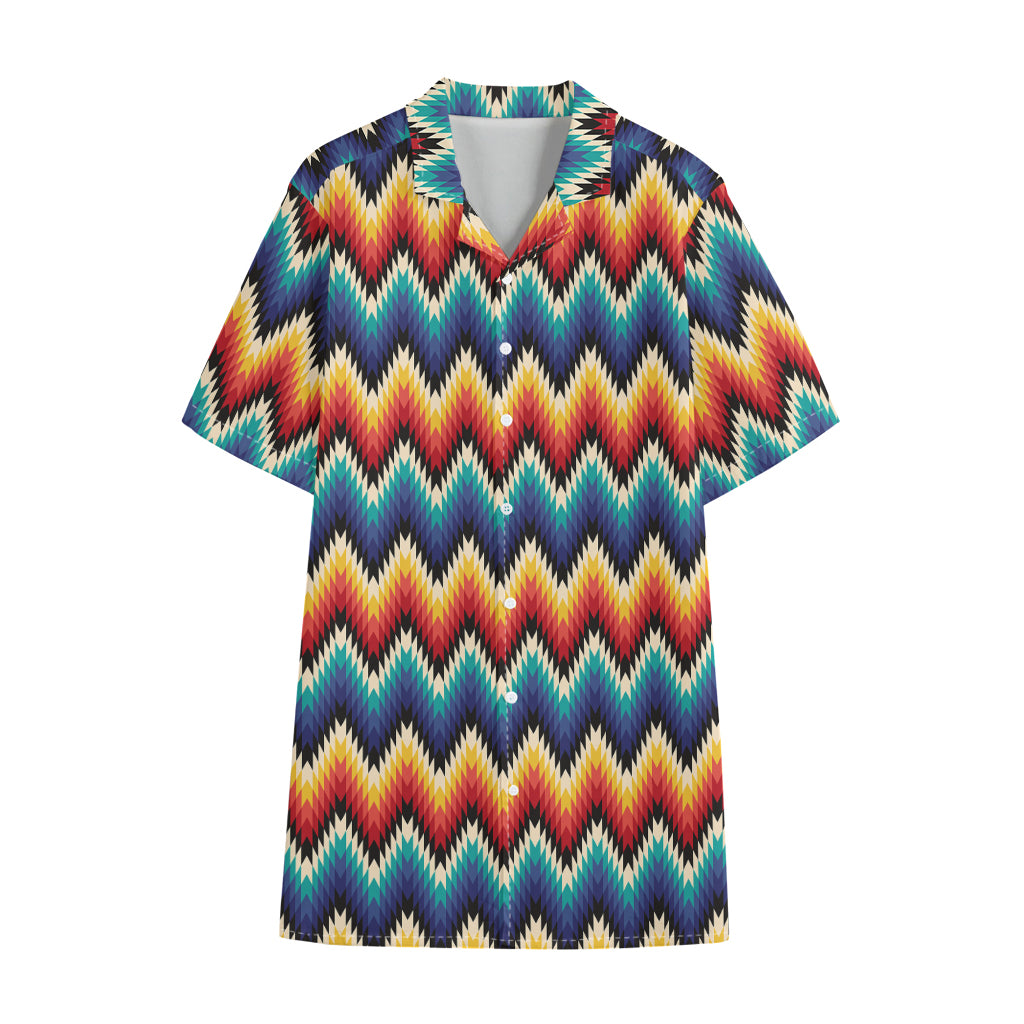 Native Tribal Inspired Pattern Print Cotton Hawaiian Shirt