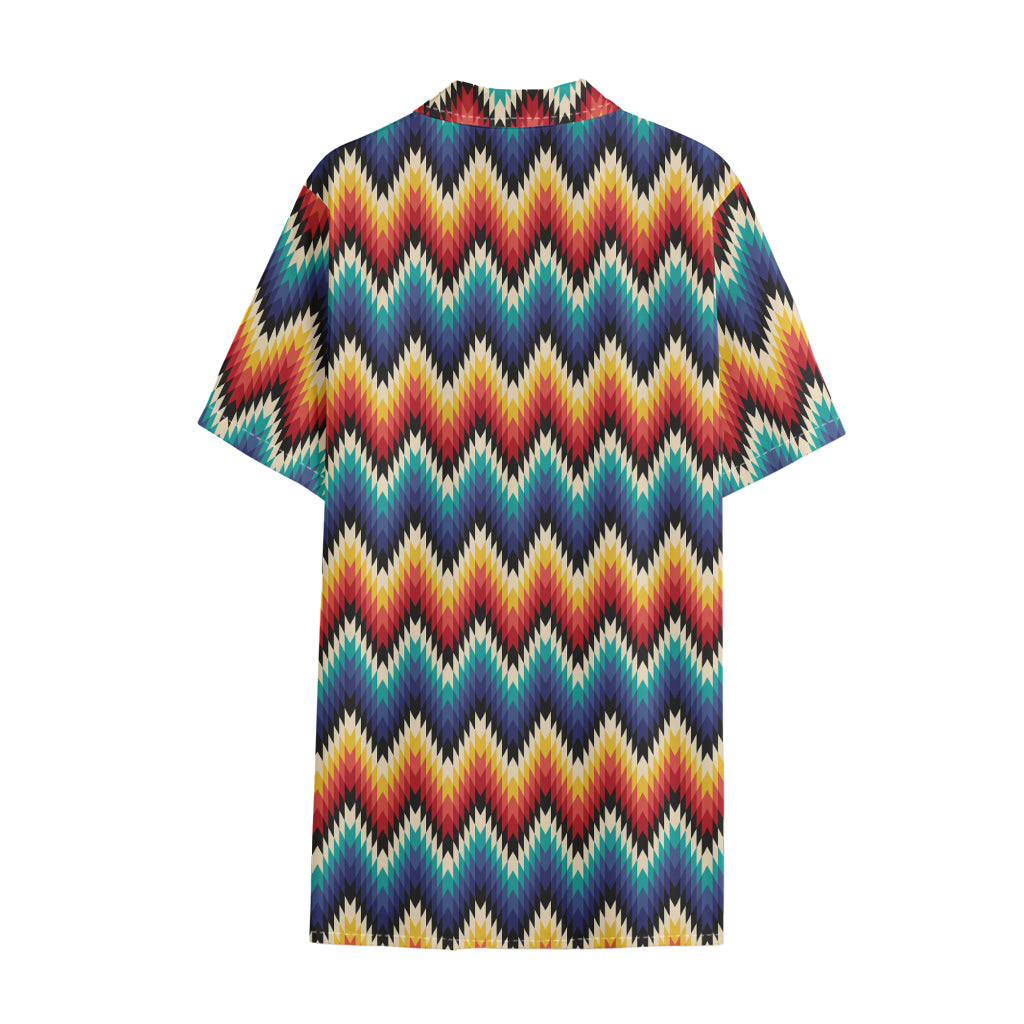 Native Tribal Inspired Pattern Print Cotton Hawaiian Shirt