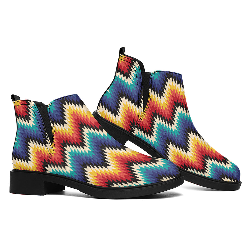 Native Tribal Inspired Pattern Print Flat Ankle Boots