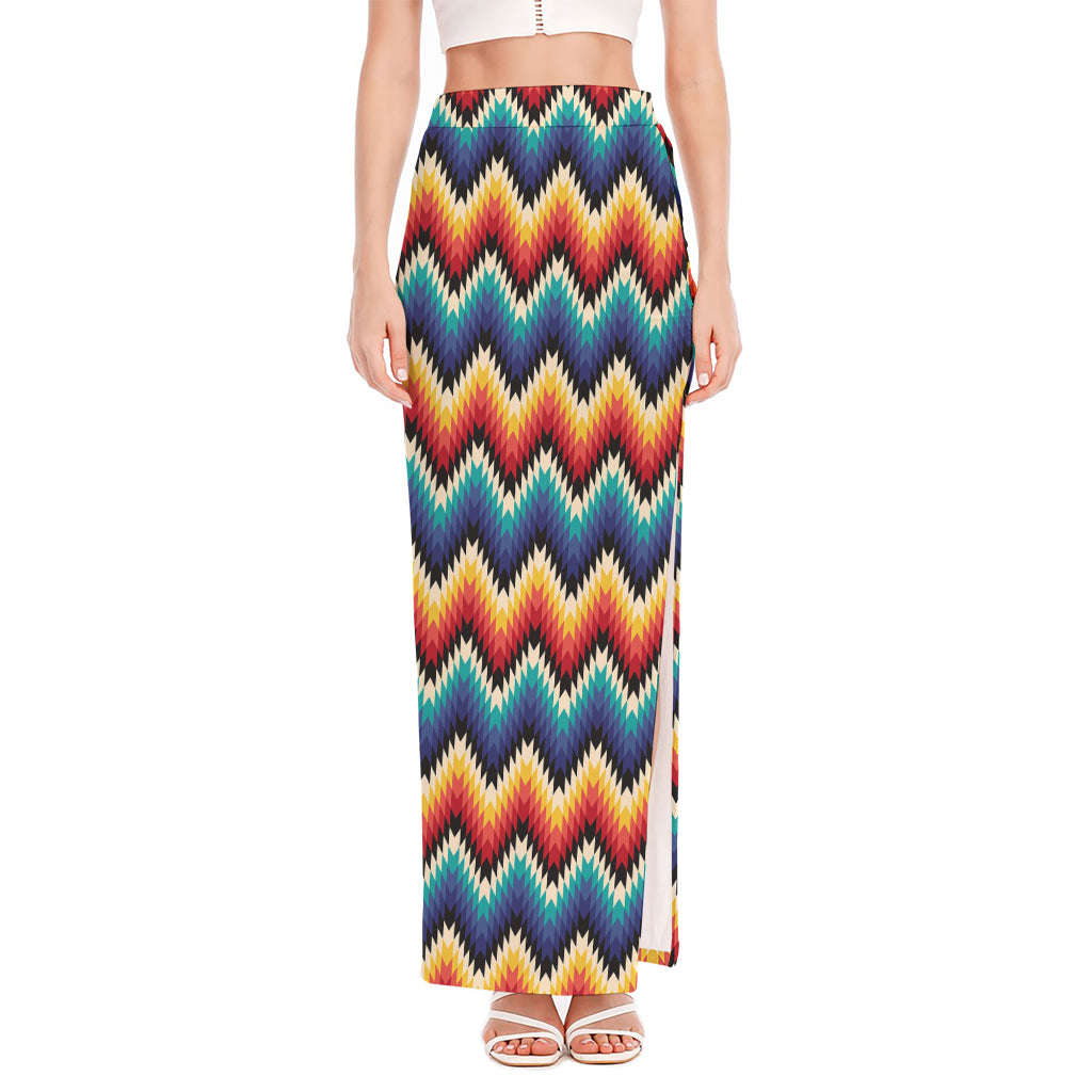 Native Tribal Inspired Pattern Print High Slit Maxi Skirt
