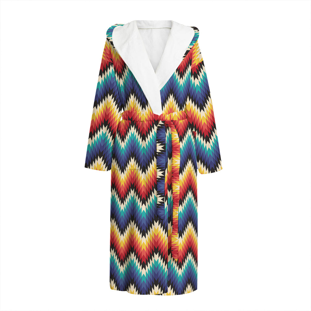 Native Tribal Inspired Pattern Print Hooded Bathrobe
