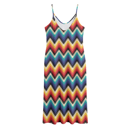Native Tribal Inspired Pattern Print Jersey Midi Cami Dress