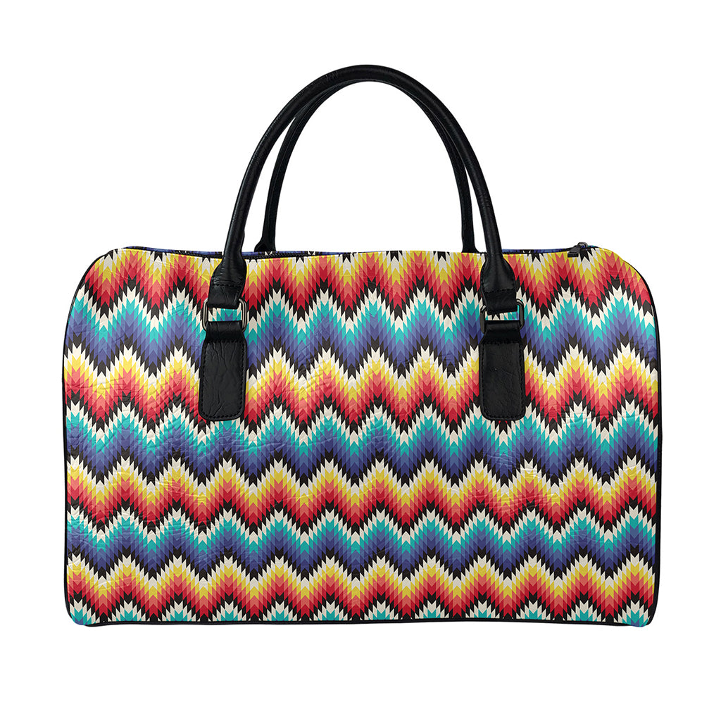 Native Tribal Inspired Pattern Print Leather Duffle Bag