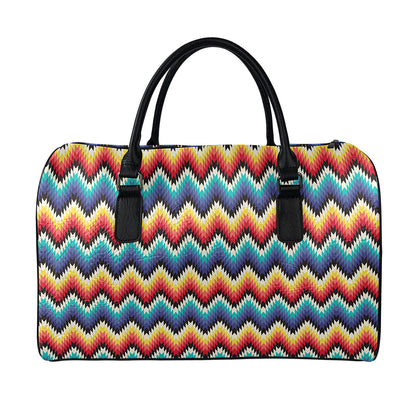 Native Tribal Inspired Pattern Print Leather Duffle Bag