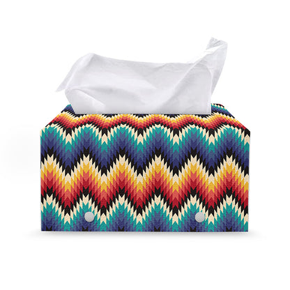 Native Tribal Inspired Pattern Print Leather Tissue Box Cover
