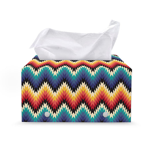 Native Tribal Inspired Pattern Print Leather Tissue Box Cover