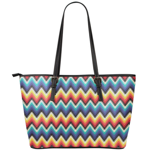 Native Tribal Inspired Pattern Print Leather Tote Bag