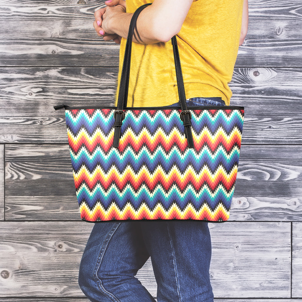 Native Tribal Inspired Pattern Print Leather Tote Bag