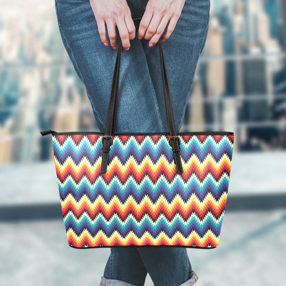 Native Tribal Inspired Pattern Print Leather Tote Bag