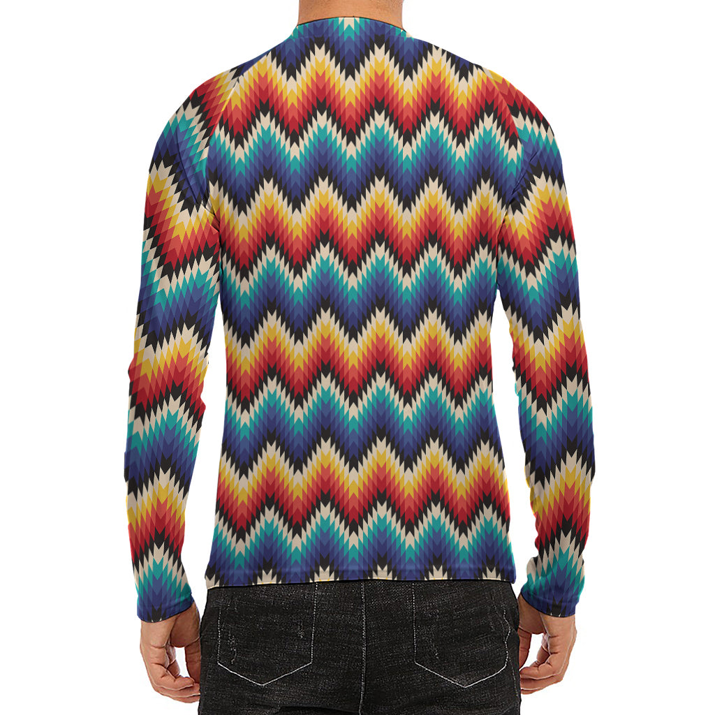 Native Tribal Inspired Pattern Print Men's Long Sleeve Rash Guard