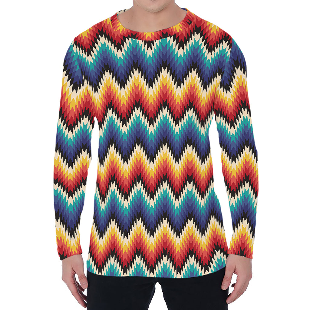 Native Tribal Inspired Pattern Print Men's Long Sleeve T-Shirt