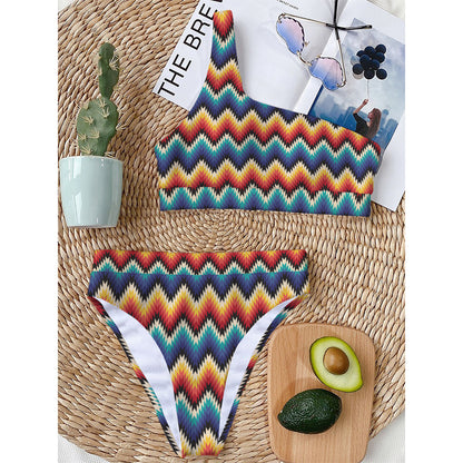 Native Tribal Inspired Pattern Print One Shoulder Bikini Top